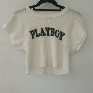 Vintage cropped waffle tee with playboy screen print